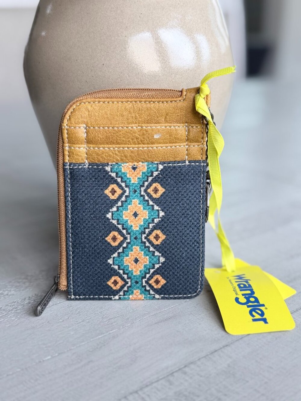 Wrangler Card Holder Wallet Keychain Coin Purse Mustard Blue New With Defect